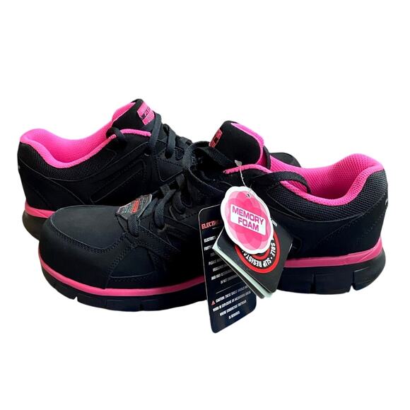 Skechers Women's Work Sneaker 11 Black Pink Alloy Toe Slip Resistant NEW - Picture 10 of 10